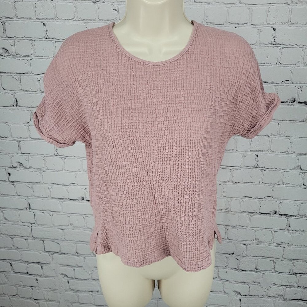 Decjuba Muted Pink 100% Cotton Muslin Short Cuffed Sleeve Top Size Small S
